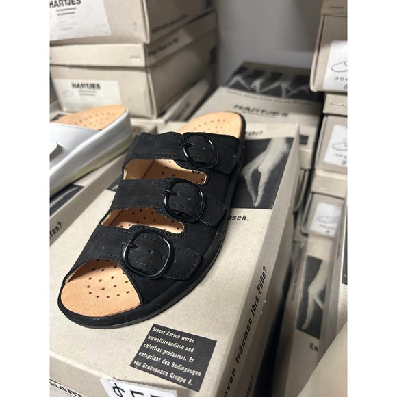 Vintage Hartjes Women's Slip-on Black Nubuck Sandals 60122‎ - Picture 3 of 5